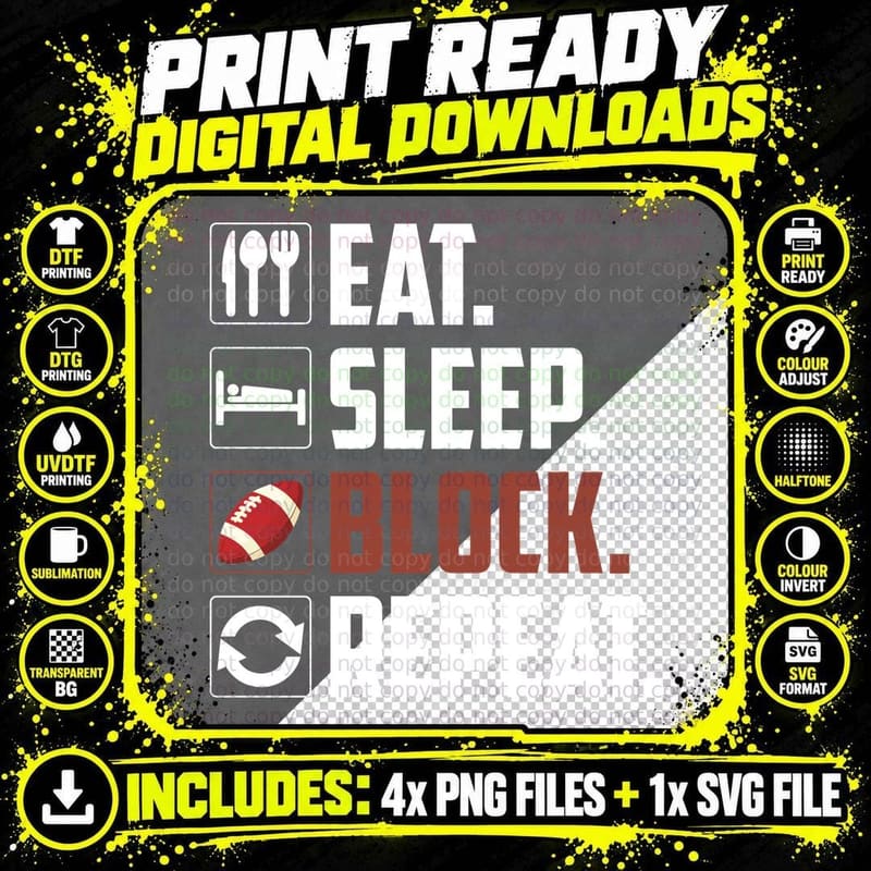 Eat. Sleep. Block. Repeat. Football T-Shirt Png SVG Digital Bundle