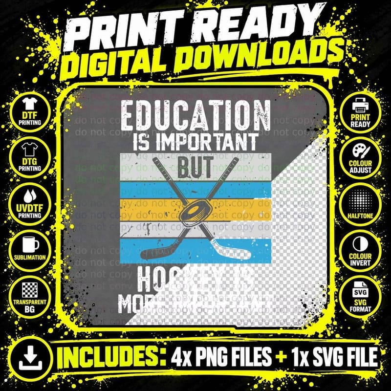 Education Is Important but Hockey Is More Important Png SVG Digital Bundle