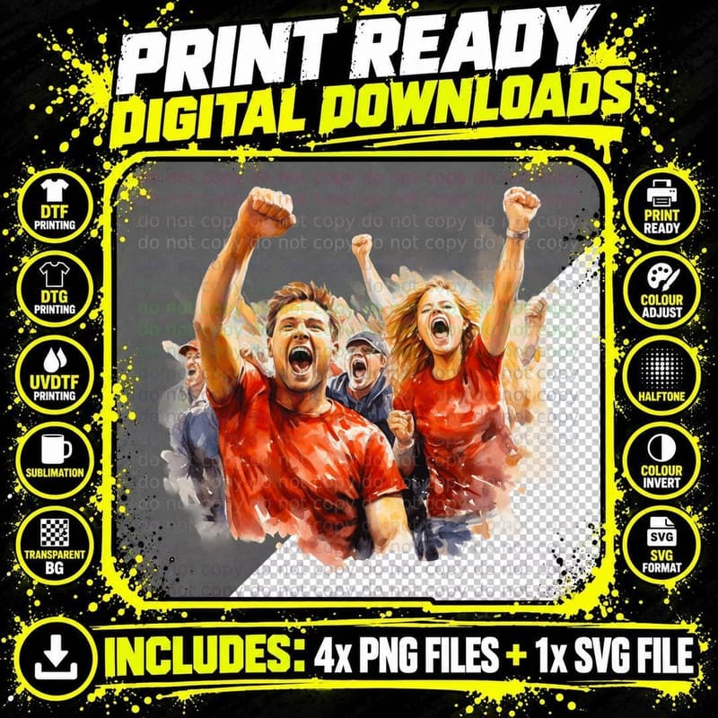 Excited Fans Celebrating Together Football T-Shirt Png SVG Digital Bundle
