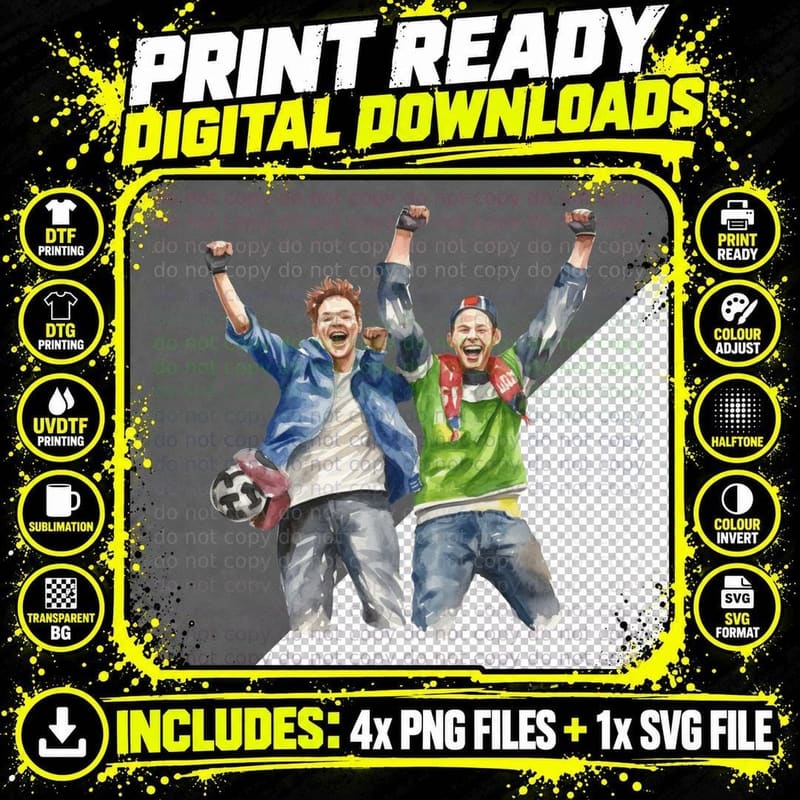 Excited Soccer Fans Celebrating Football T-Shirt Png SVG Digital Bundle