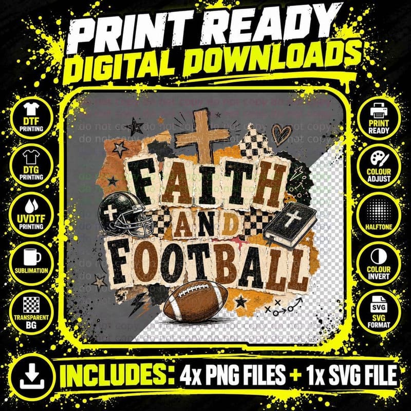 Faith and Football Christian T-Shirt Png SVG Digital Bundle