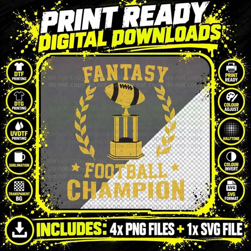 Fantasy Football Champion Football T-Shirt Png SVG Digital Bundle