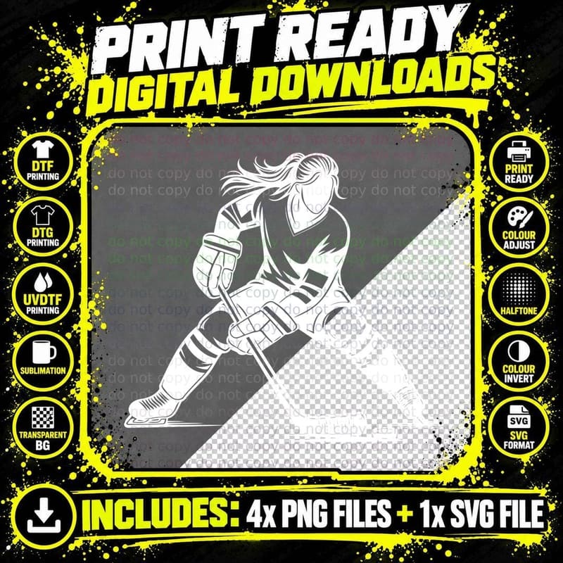 Female Hockey Player in Action Hockey T-Shirt Png SVG Digital Bundle