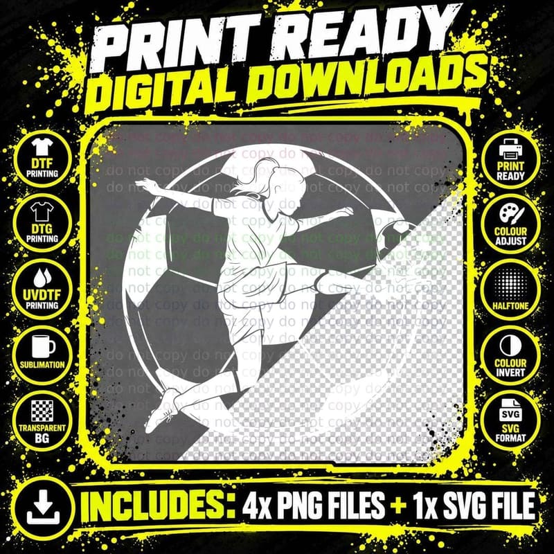 Female Soccer Player Kicking Ball Soccer T-Shirt Png SVG Digital Bundle