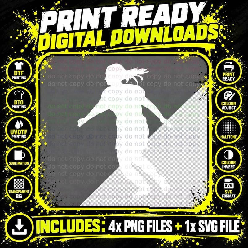 Female Soccer Player Silhouette Running Soccer T-Shirt Png SVG Digital Bundle
