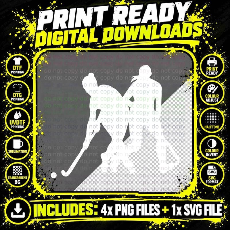 Field Hockey Action Silhouette Hockey T-Shirt Png SVG Digital Bundle