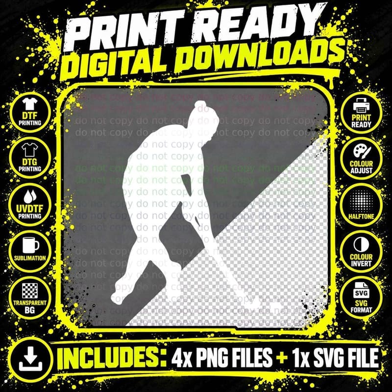 Field Hockey Player Silhouette Hockey Art T-Shirt Png SVG Digital Bundle