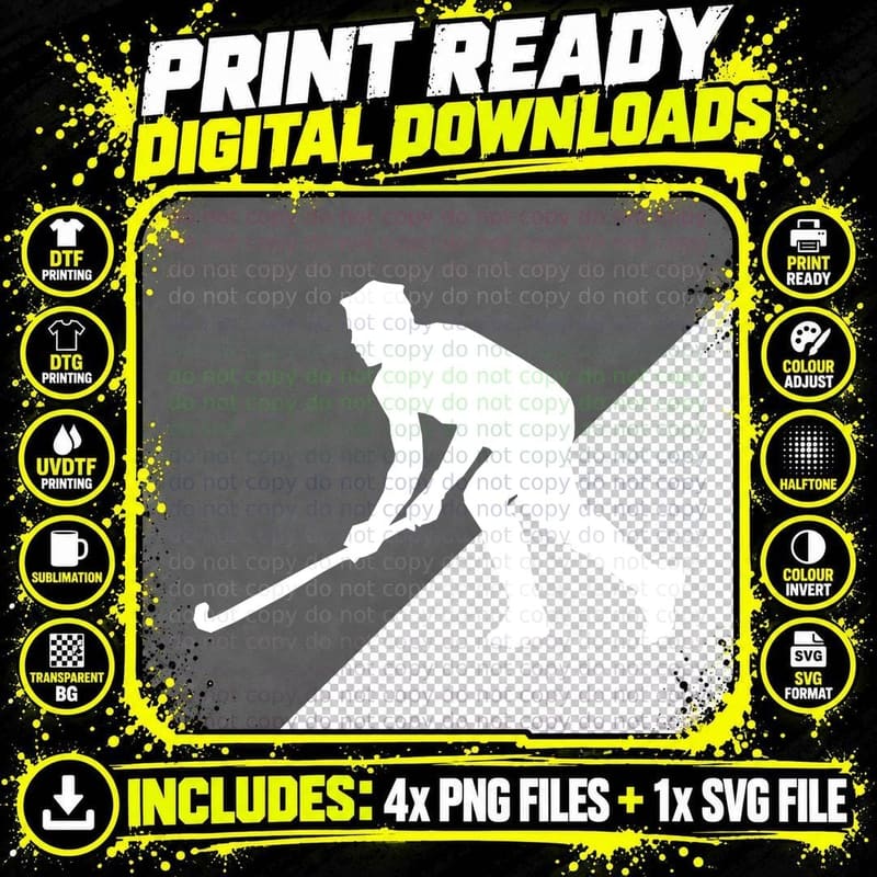 Field Hockey Player Silhouette Hockey Design T-Shirt Png SVG Digital Bundle