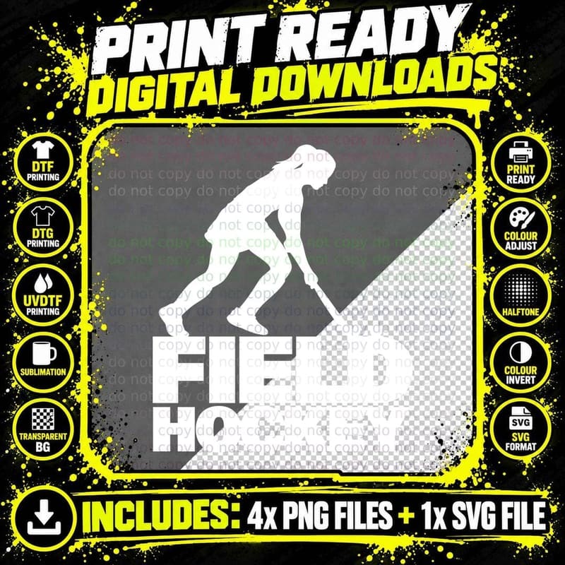 Field Hockey T-Shirt, Field Hockey Player Silhouette Png SVG Digital Bundle