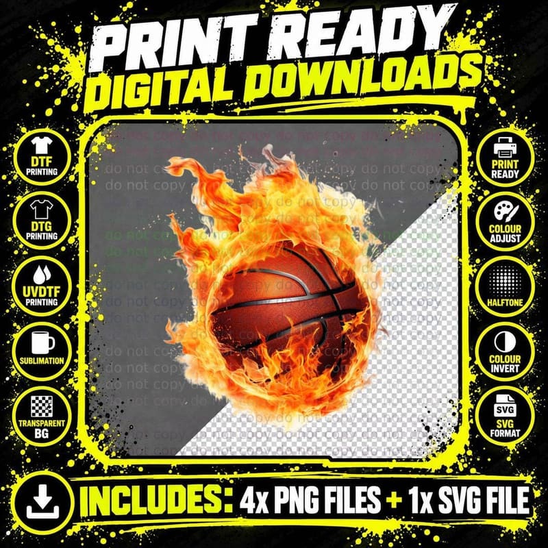 Fiery Basketball Burst Basketball Design T-Shirt Png SVG Digital Bundle