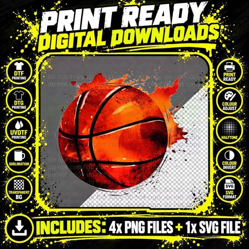 Fiery Basketball Burst Basketball T-Shirt Png SVG Digital Bundle