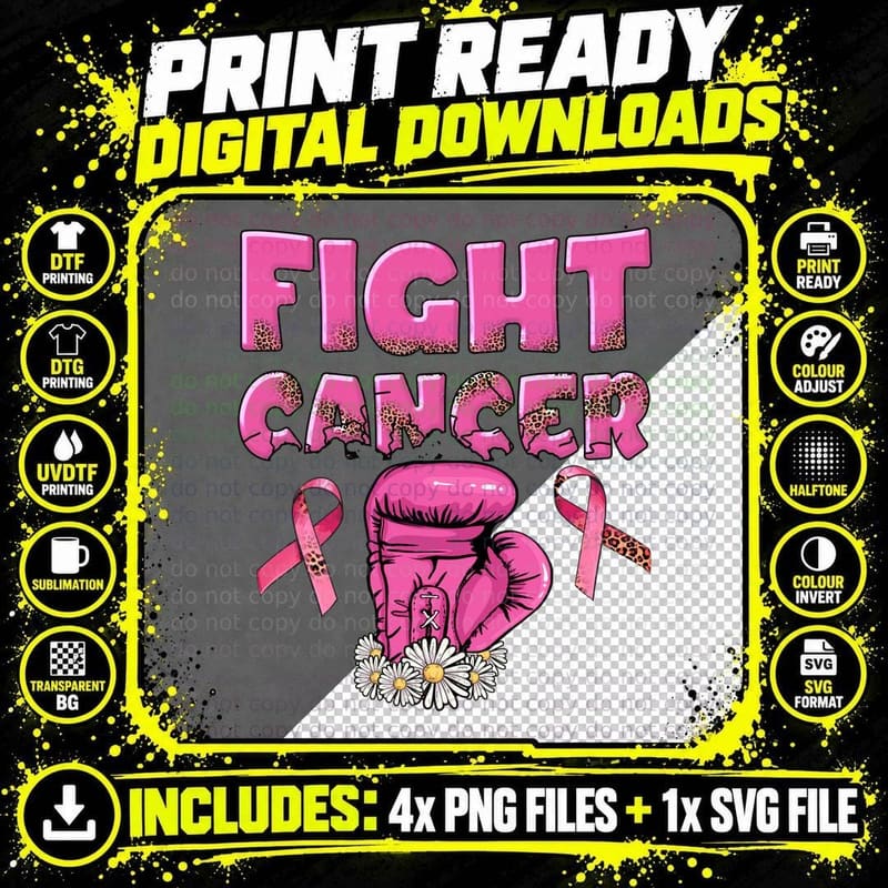 Fight Cancer Breast Cancer T-Shirt Png SVG Digital Bundle