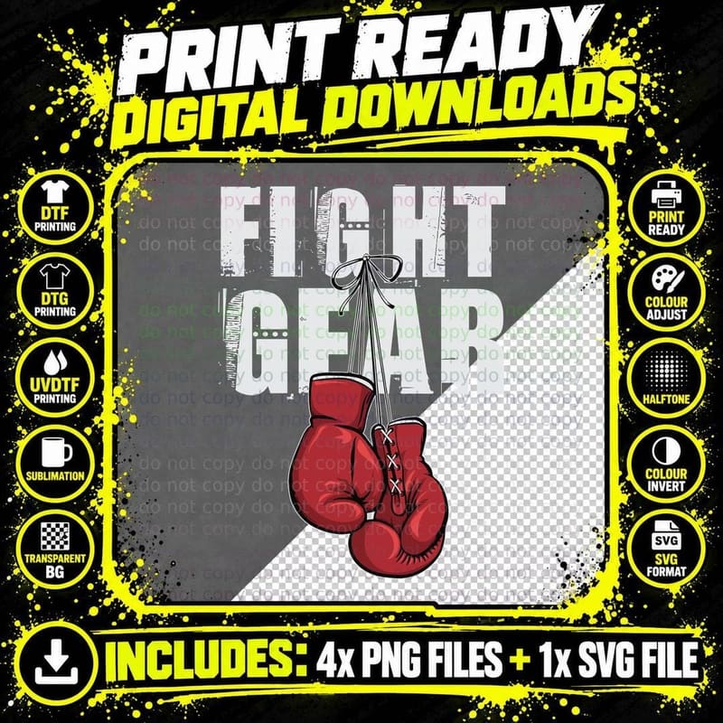 Fight Gear Boxing T-Shirt, Boxing Gloves Hanging Graphic Png SVG Digital Bundle