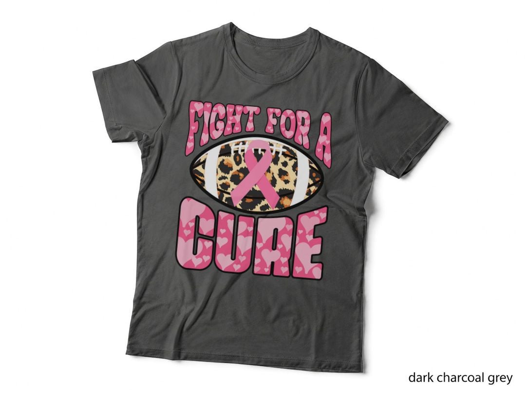 Fight for a Cure Breast Cancer T-Shirt, Football with Pink Ribbon and Hearts