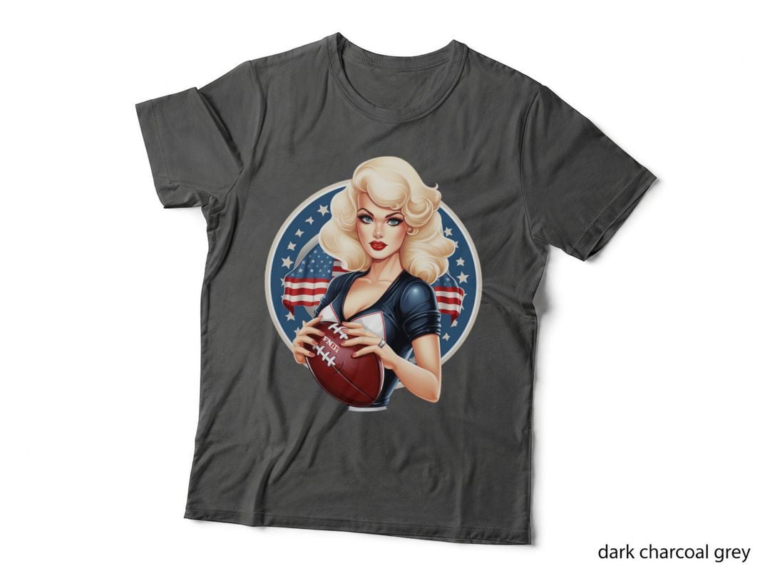 Fnm Football T-Shirt, Pin-Up Girl Holding Football Graphic Tee