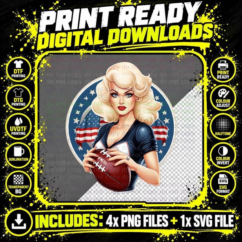 Fnm Football T-Shirt, Pin-Up Girl Holding Football Png SVG Digital Bundle