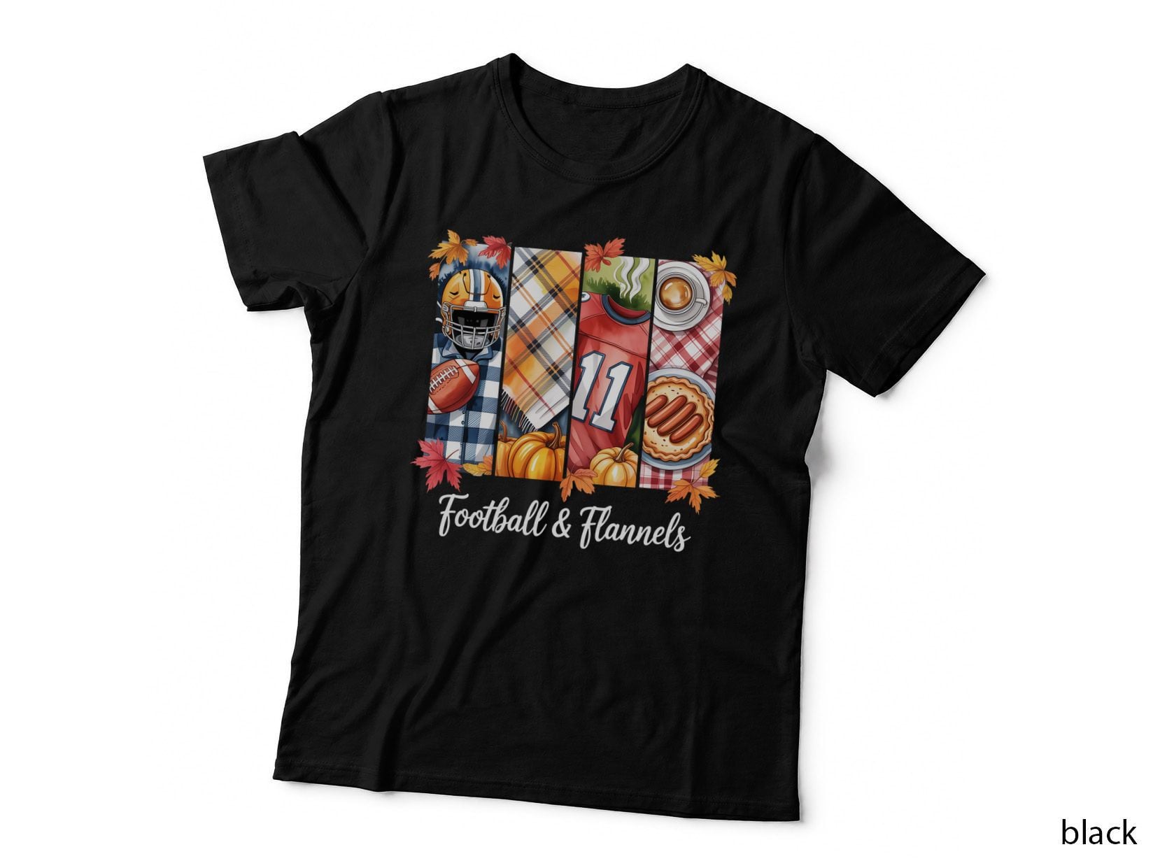 Football & Flannels Football T-Shirt, Football Player Plaid Shirt Graphic Tee