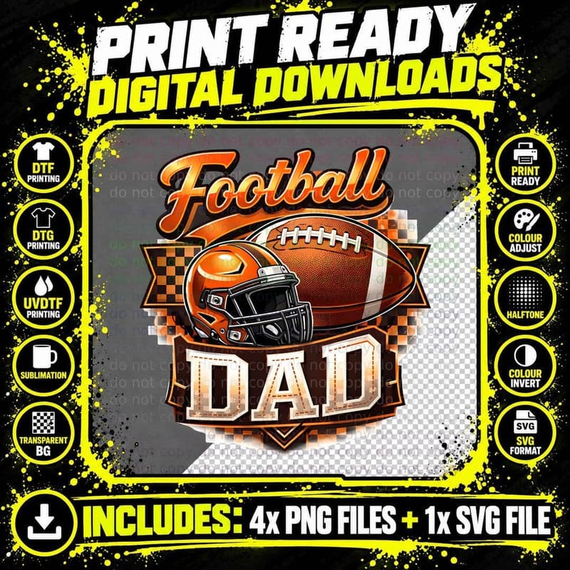 Football Dad Football T-Shirt, Football Dad Helmet Ball Png SVG Digital Bundle