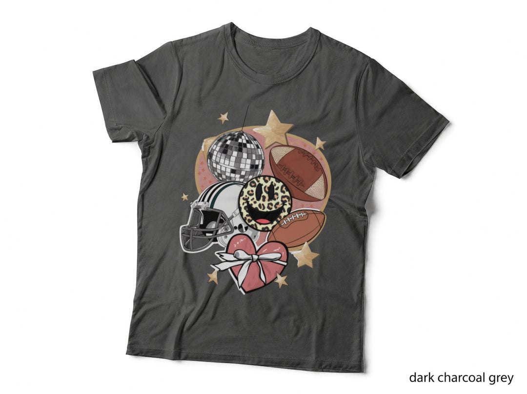 Football Disco Ball Leopard Smiley Face Heart with Football T-Shirt