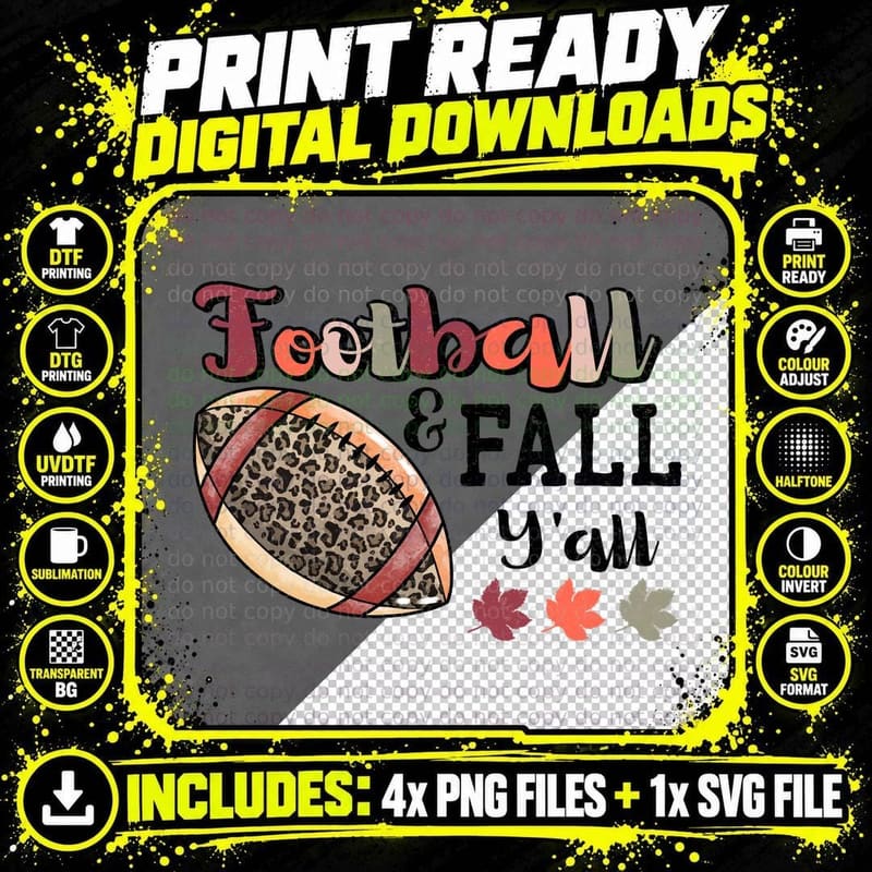 Football Fall T-Shirt, Football Sport Autumn Leaves Png SVG Digital Bundle