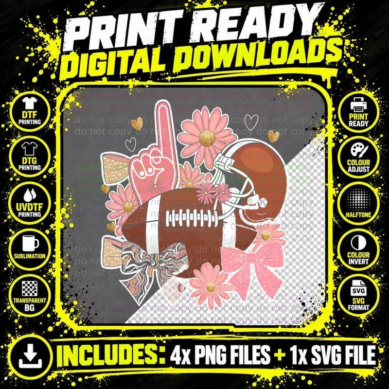 Football Flowers Bows Hearts Cheer T-Shirt Png SVG Digital Bundle