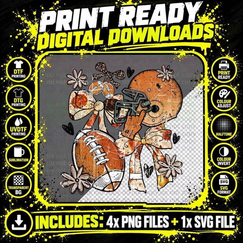 Football Girl with Helmet and Flowers Football T-Shirt Png SVG Digital Bundle
