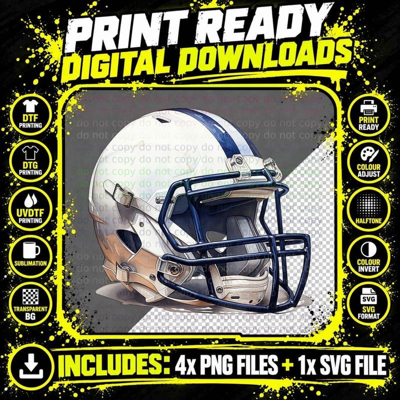 Football Helmet Illustration Football T-Shirt Png SVG Digital Bundle