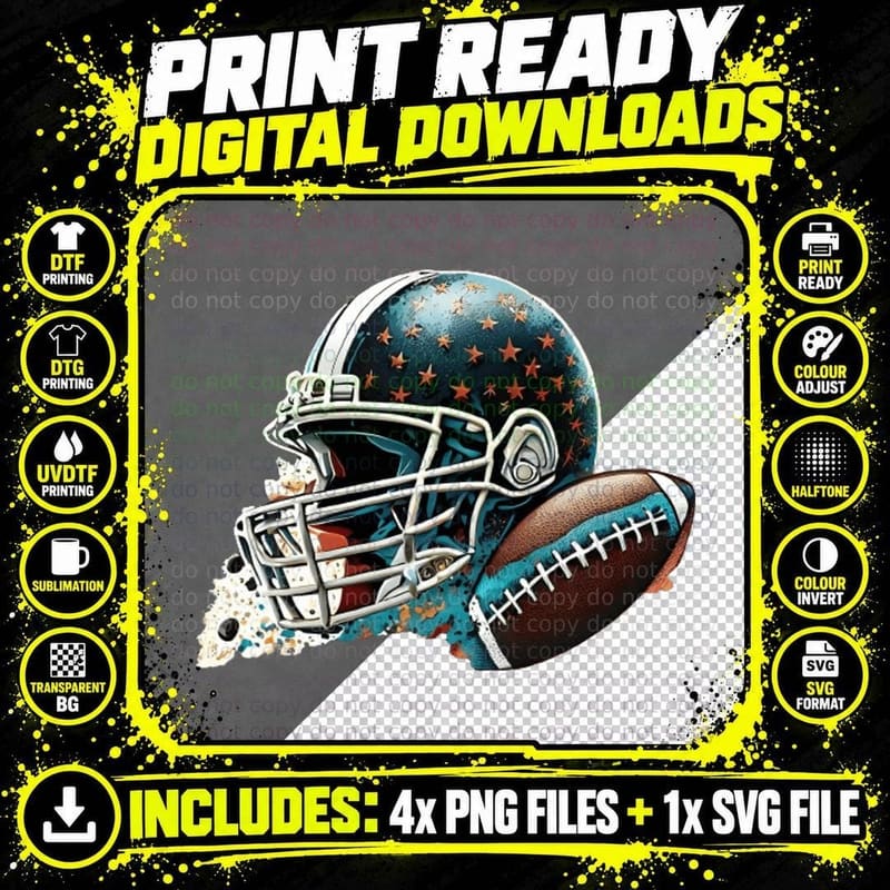 Football Helmet and Ball with Stars Football T-Shirt Png SVG Digital Bundle