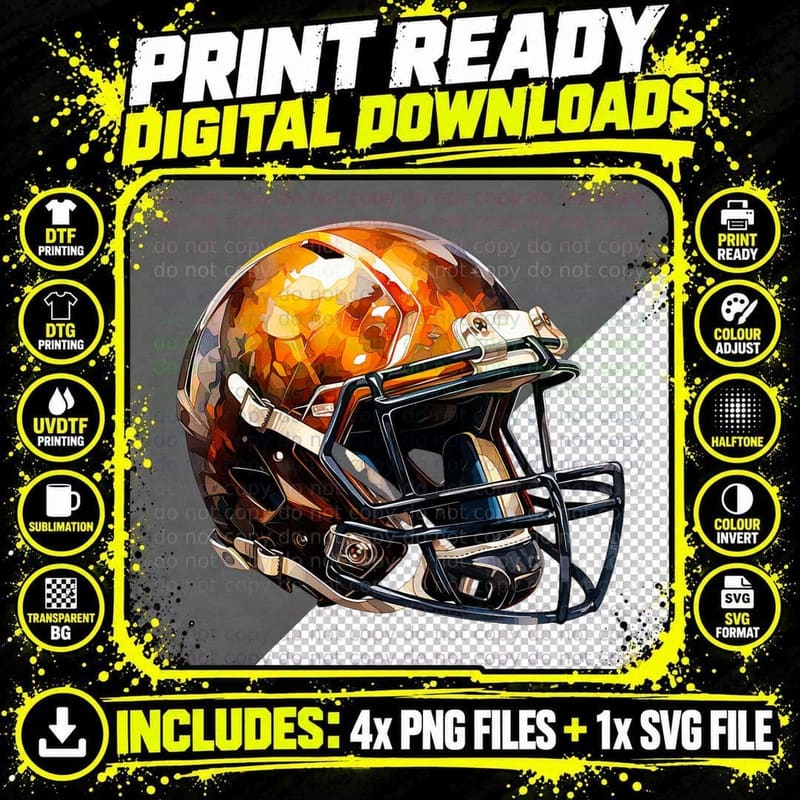 Football Helmet in Vibrant Colors Football T-Shirt Png SVG Digital Bundle