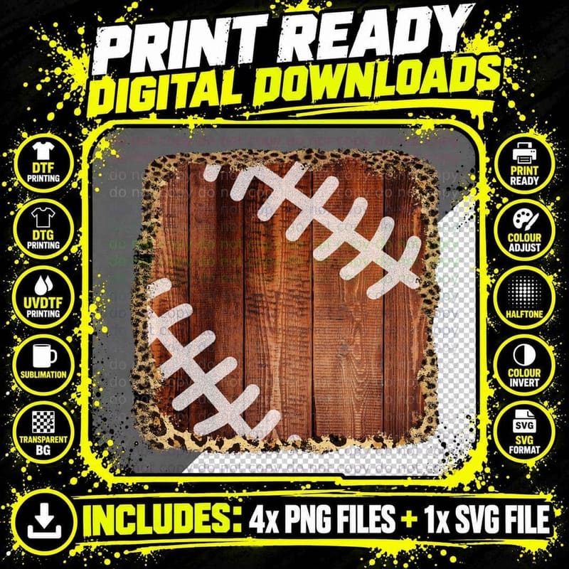 Football Laces on Wood Background with Leopard Football Png SVG Digital Bundle