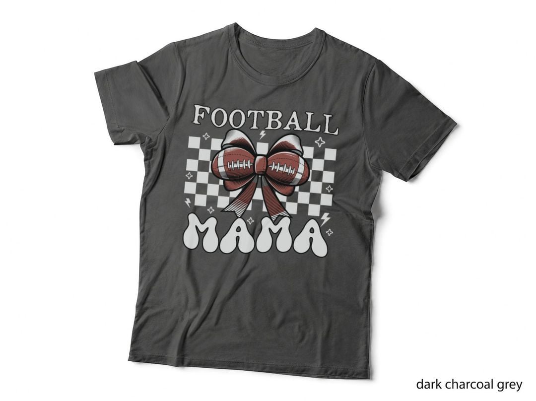 Football Mama Football Design T-Shirt, Football Bow on Checkered Background