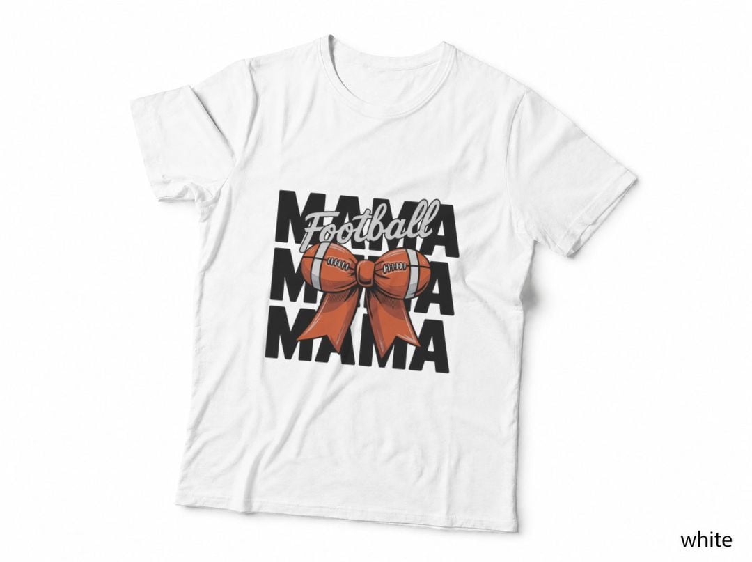 Football Mama Football T-Shirt, Football Bow Ribbon on Gray Graphic Tee