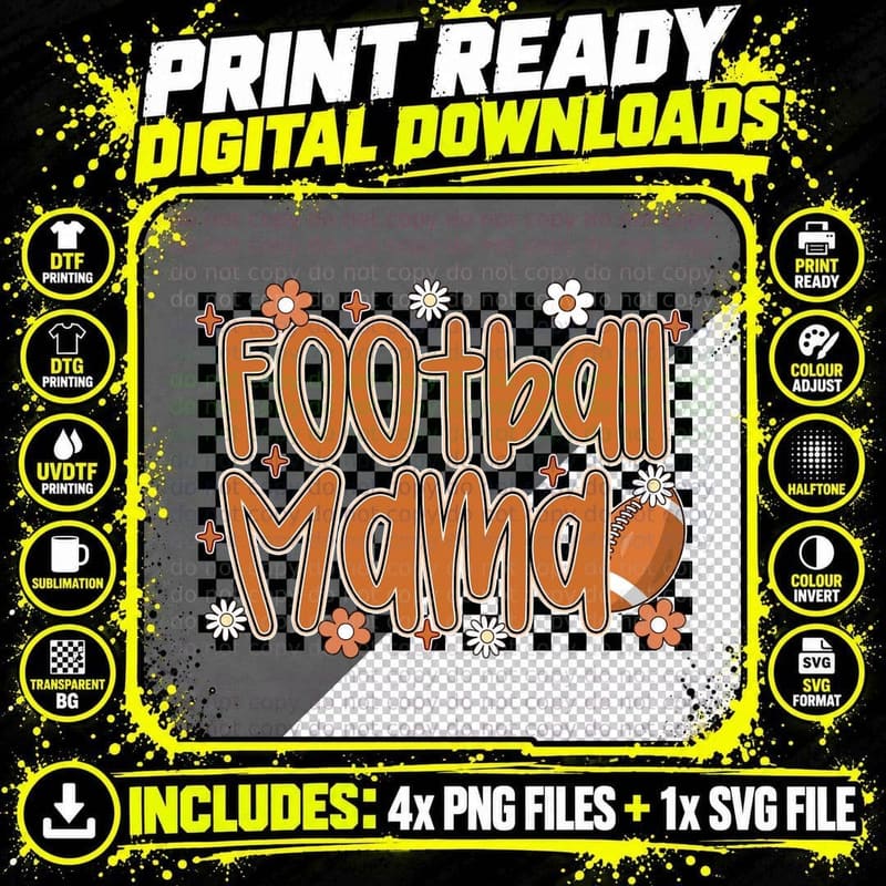 Football Mama Football T-Shirt, Football Mama Floral Png SVG Digital Bundle