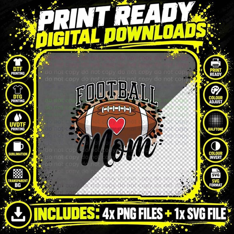 Football Mom Football T-Shirt, Football Mom Heart Design Png SVG Digital Bundle