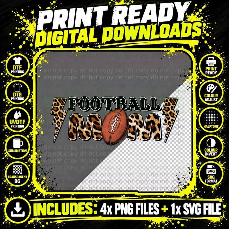 Football Mom Football T-Shirt, Football Mom Leopard Png SVG Digital Bundle