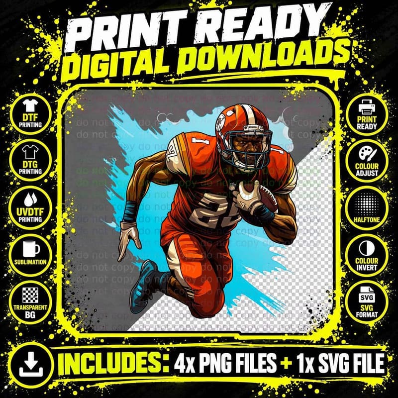 Football Player Running with Ball Football Edition Png SVG Digital Bundle