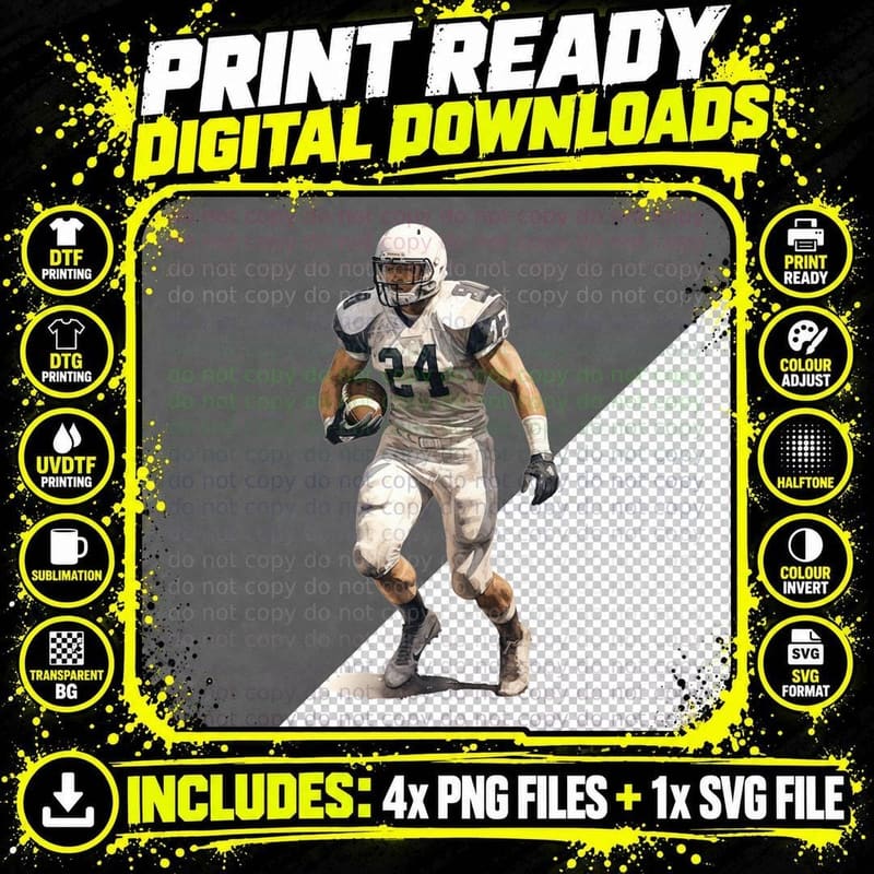 Football Player Running with Ball Football Graphic Png SVG Digital Bundle