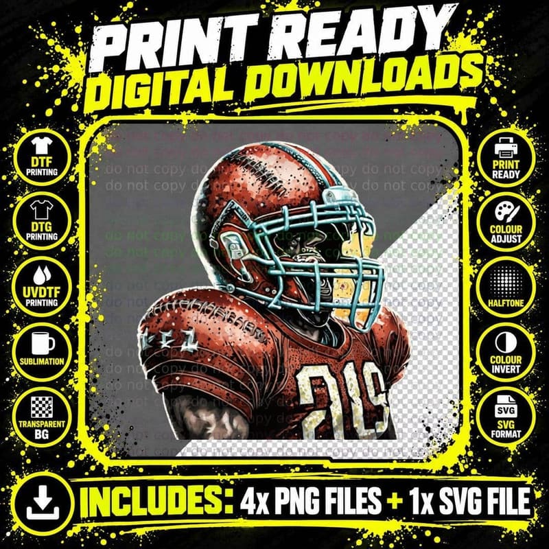 Football Player in Action Football T-Shirt Png SVG Digital Bundle