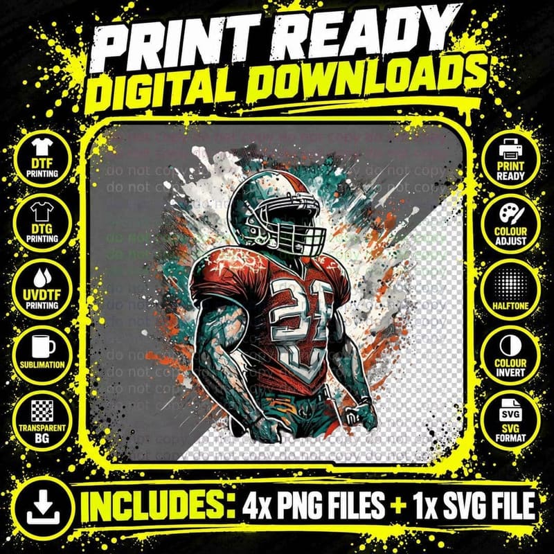 Football Player in Action with Splatter Effect Football Png SVG Digital Bundle