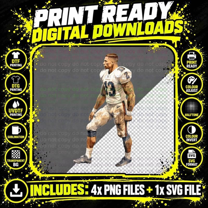 Football Player in Camouflage Uniform Football T-Shirt Png SVG Digital Bundle