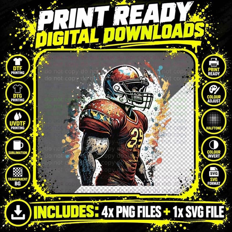 Football Player in Dynamic Pose with Colorful Football Png SVG Digital Bundle