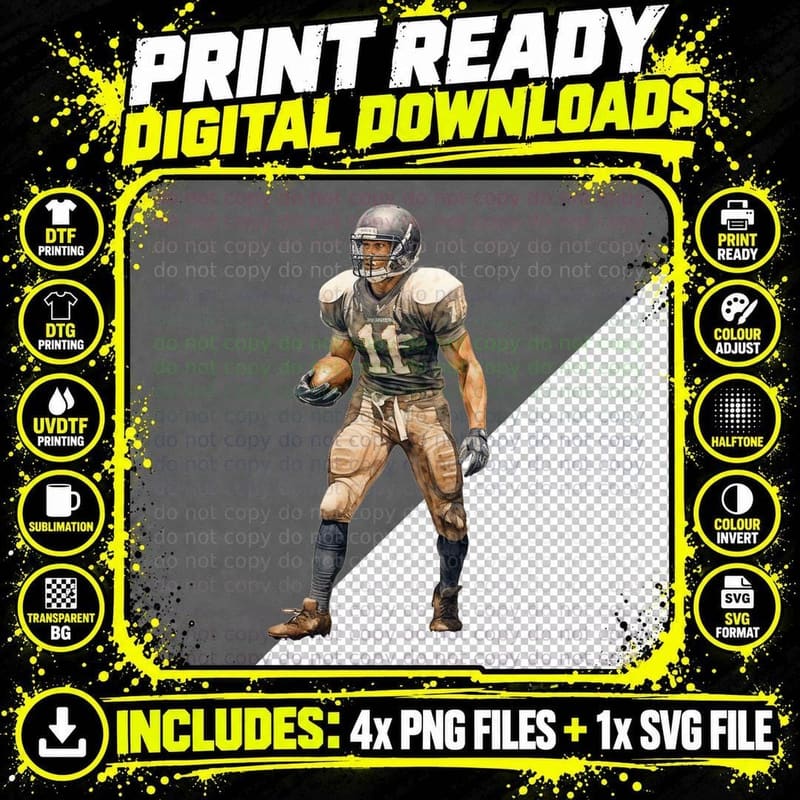 Football Player in Uniform Holding Ball Football T-Shirt Png SVG Digital Bundle