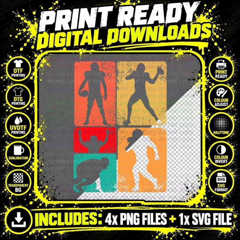 Football Players in Action Football Design T-Shirt Png SVG Digital Bundle