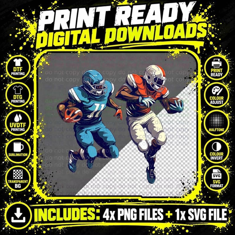 Football Players in Action Football T-Shirt Png SVG Digital Bundle