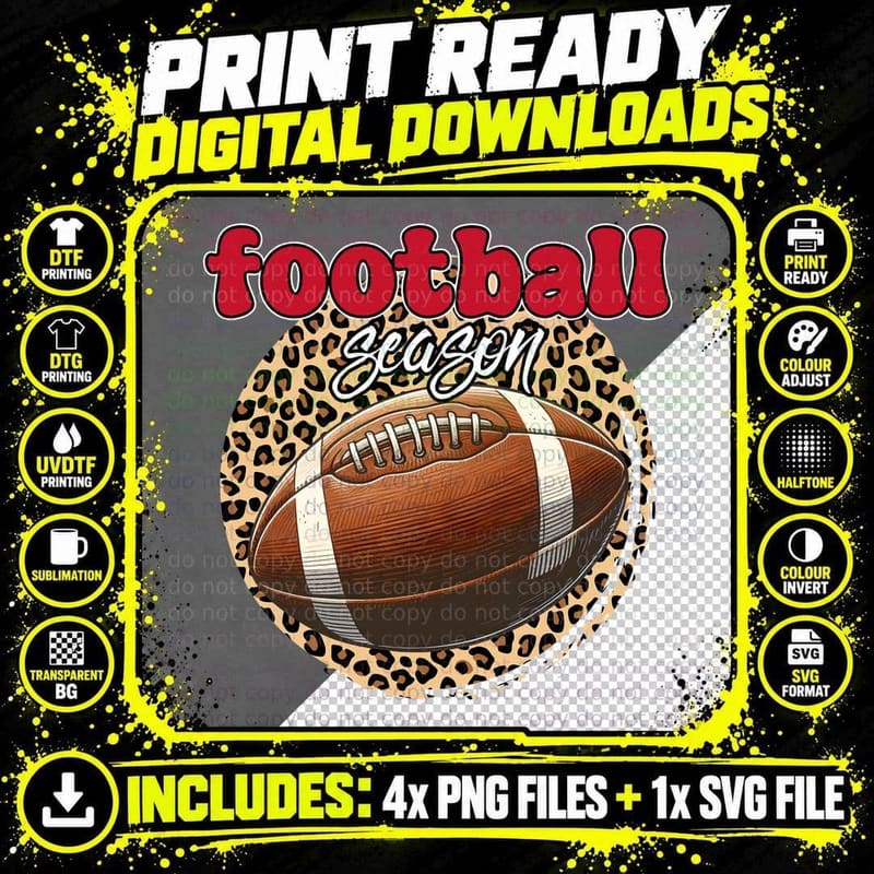 Football Season Football T-Shirt, Football on Leopard Png SVG Digital Bundle