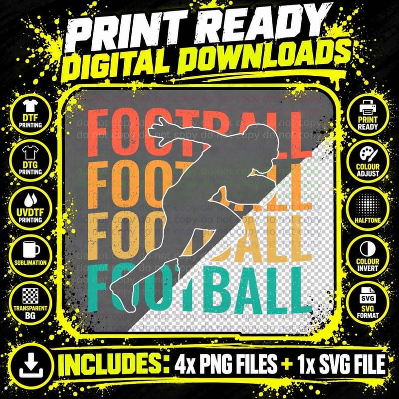 Football T-Shirt, Football Player Silhouette Graphic Tee Png SVG Digital Bundle