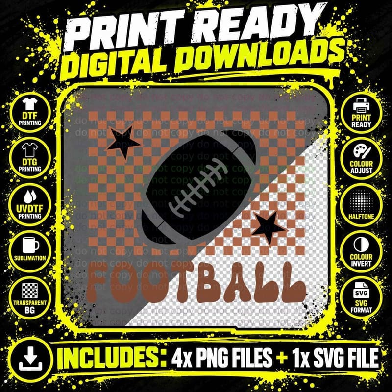 Football T-Shirt, Football on Checkered Background Png SVG Digital Bundle