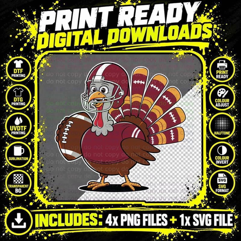 Football Turkey in Maroon Helmet Football T-Shirt Png SVG Digital Bundle