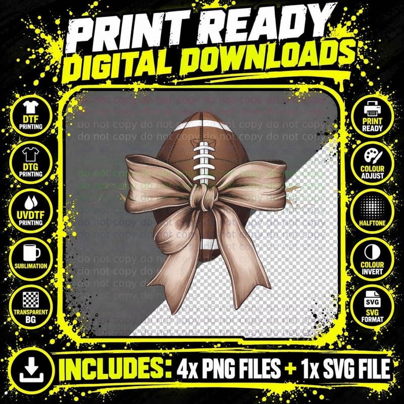 Football Wrapped in Bow Football T-Shirt Png SVG Digital Bundle