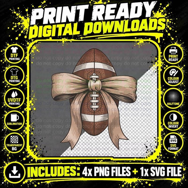 Football Wrapped in Ribbon Bow Football T-Shirt Png SVG Digital Bundle